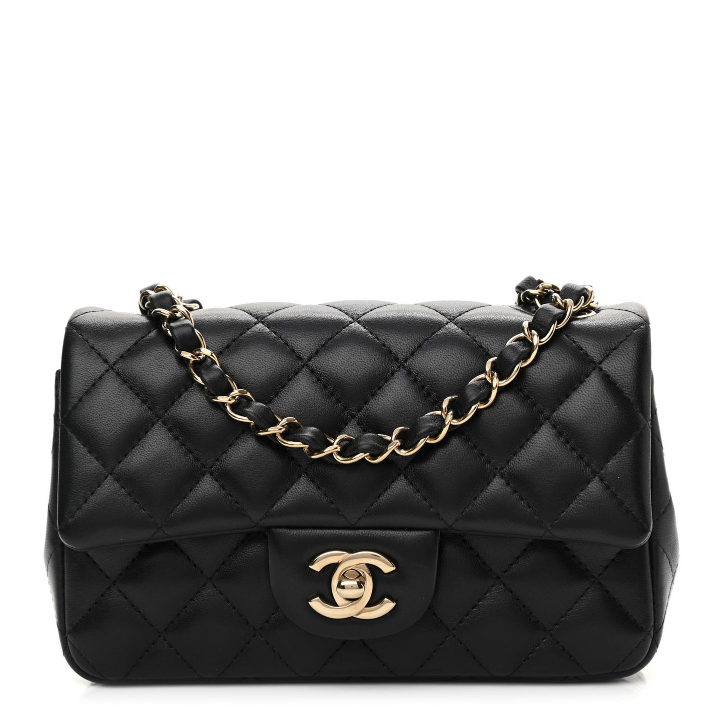 Lambskin Quilted Mini Rectangular Flap Black