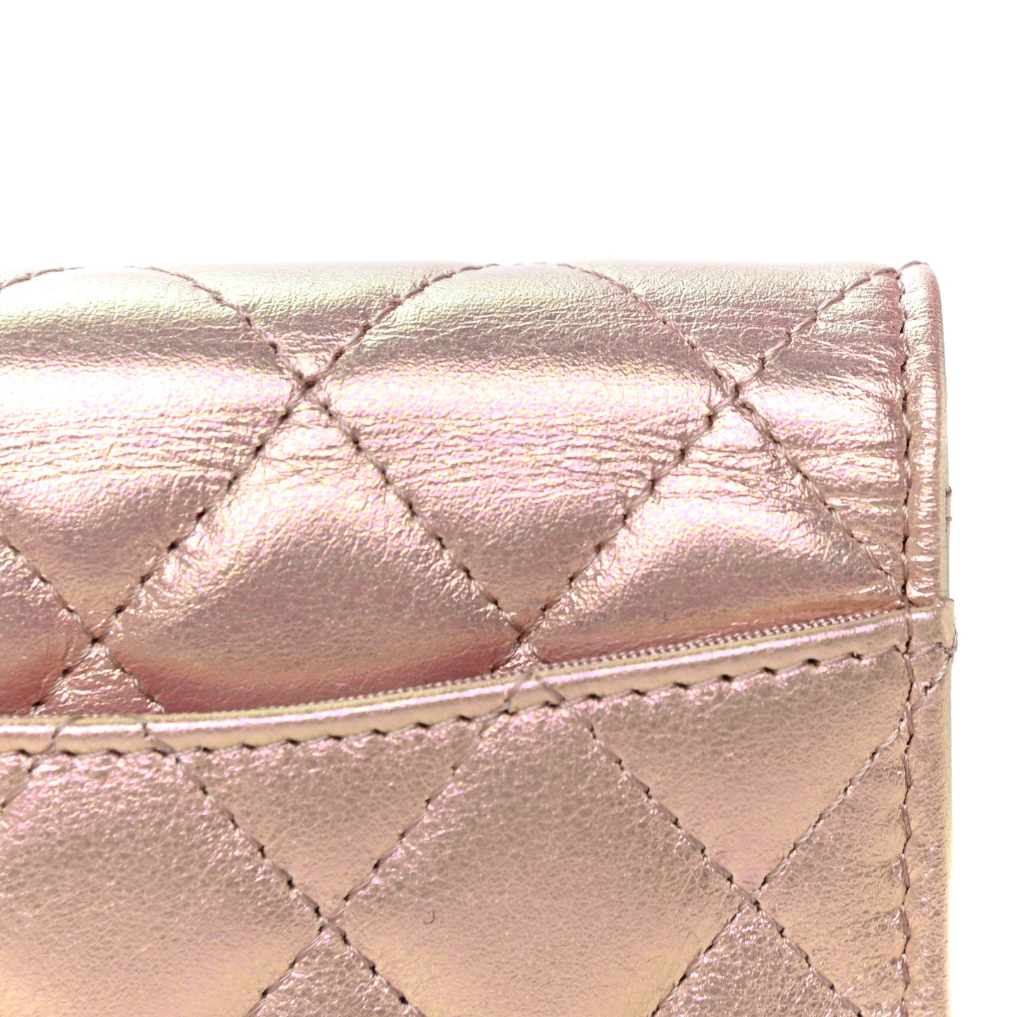 Iridescent Calfskin Quilted Flap Card Holder Wallet Pink