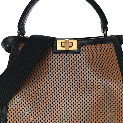Fendi Vitello Liberty Glossy Lambskin Perforated Medium Peekaboo X-Lite Sand Mimosa Black 8 of 10