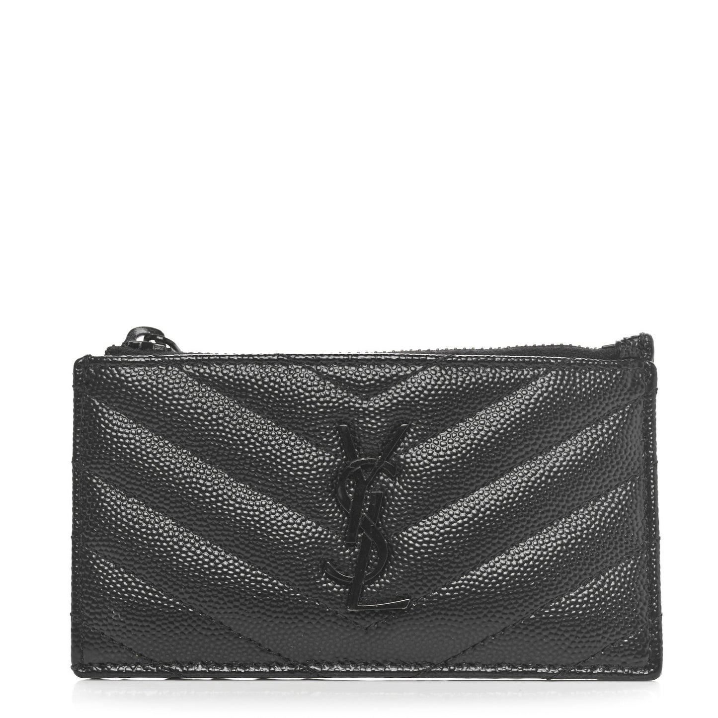 Grain De Poudre Matelasse Chevron Monochrome Fragments Zippered Card Case Black