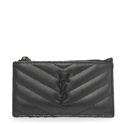 Saint Laurent Grain De Poudre Matelasse Chevron Monochrome Fragments Zippered Card Case Black 1 of 5