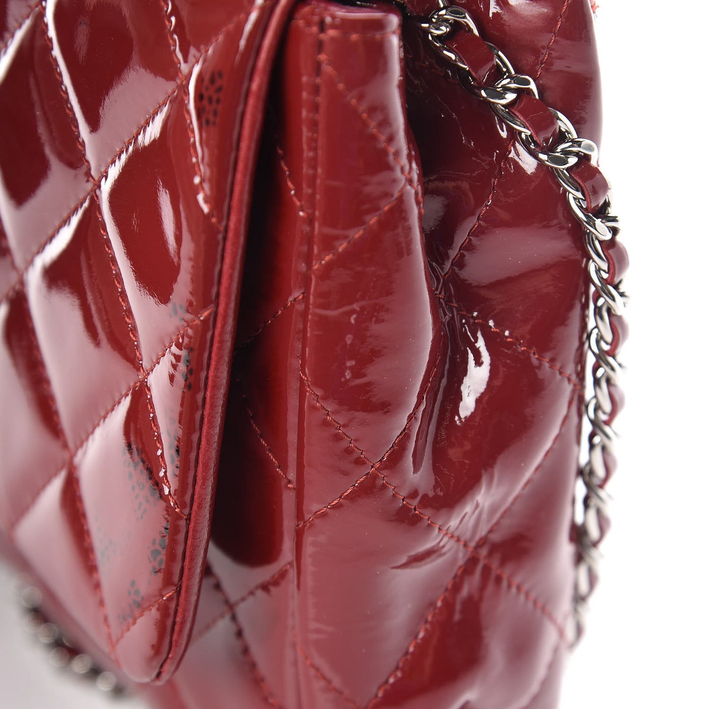 Patent Quilted Clutch With Chain Flap Red