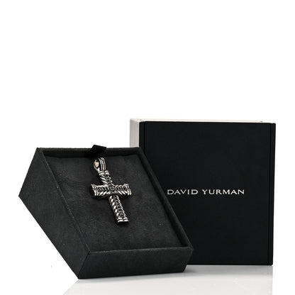 David Yurman Sterling Silver Pave Black Diamond 41.5mm Chevron Cross Pendant 5 of 5