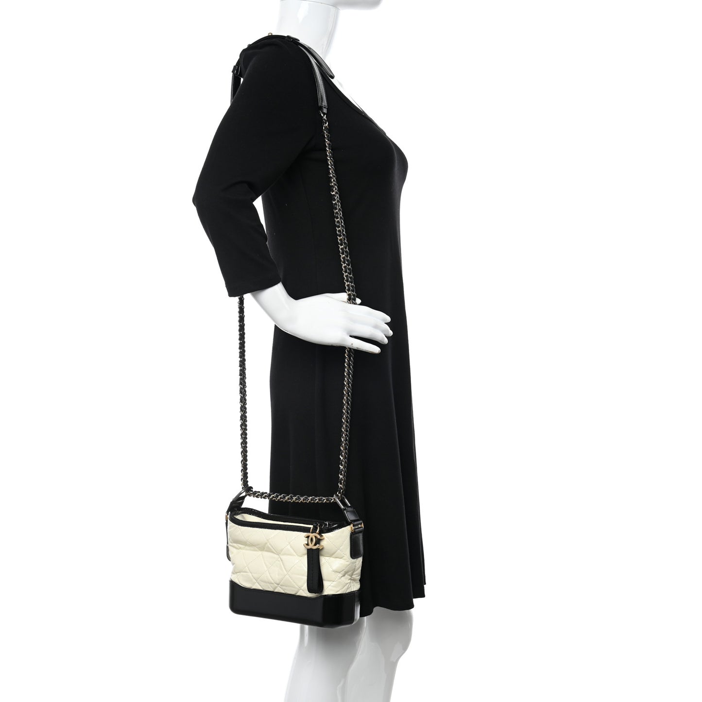 Aged Calfskin Quilted Small Gabrielle Hobo Black White