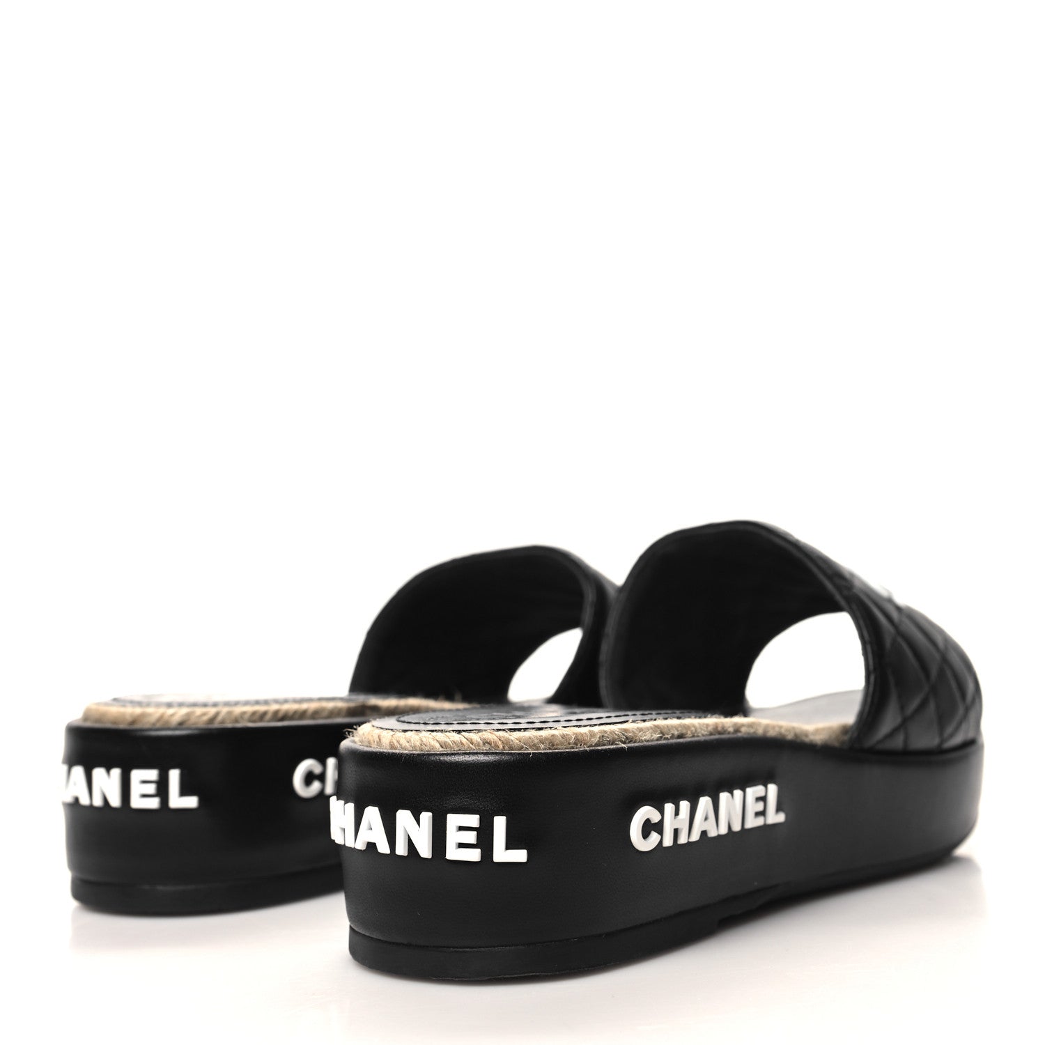 Chanel Lambskin Quilted CC Espadrille Slip On Sandals 36 Black 4 of 9