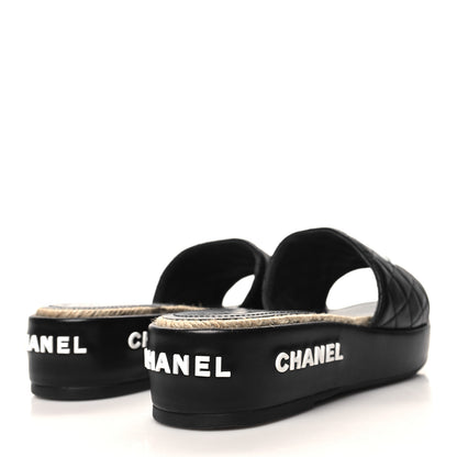 Chanel Lambskin Quilted CC Espadrille Slip On Sandals 36 Black 4 of 9