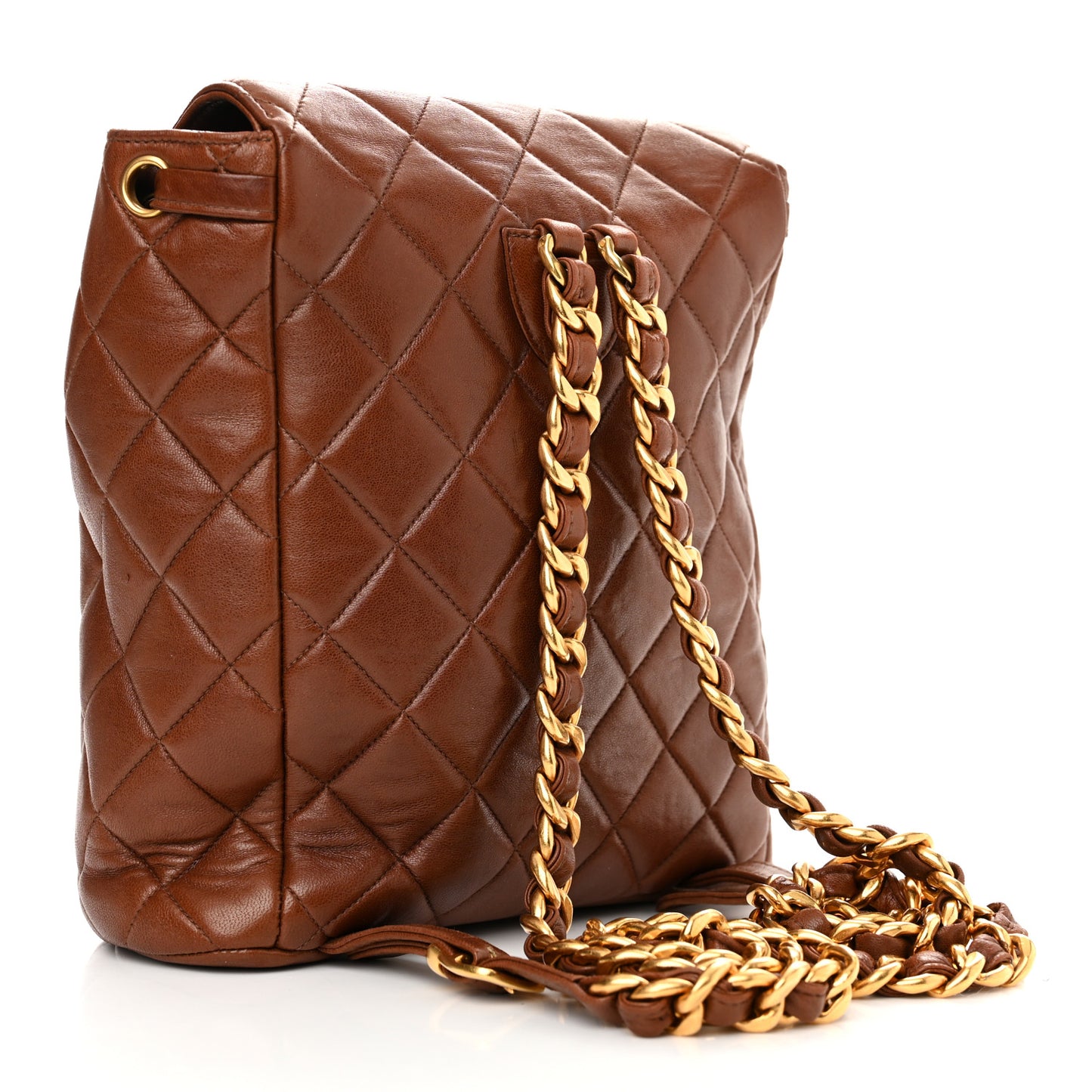 Lambskin Quilted Drawstring Backpack Brown