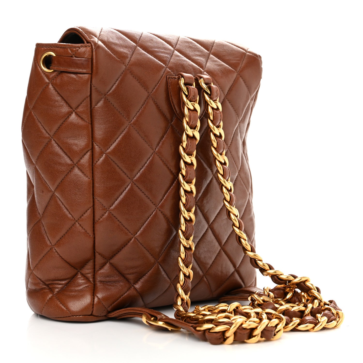Chanel Lambskin Quilted Drawstring Backpack Brown 3 of 16