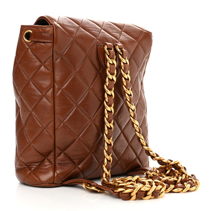 Chanel Lambskin Quilted Drawstring Backpack Brown 3 of 16
