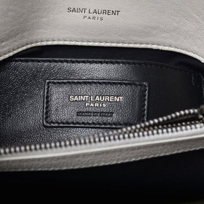 Saint Laurent Sheepskin Matelasse Chevron Monogram Medium College Bag Dove White 6 of 9