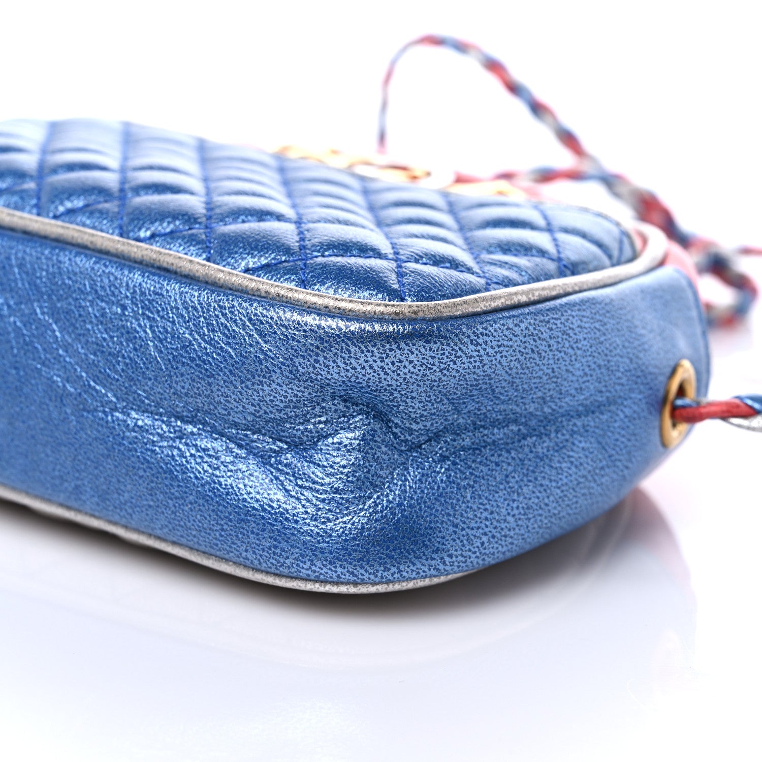 Gucci Laminated Nappa Trapuntata Mini Zumi Dome Shoulder Bag Rosso Marine Argento 9 of 10