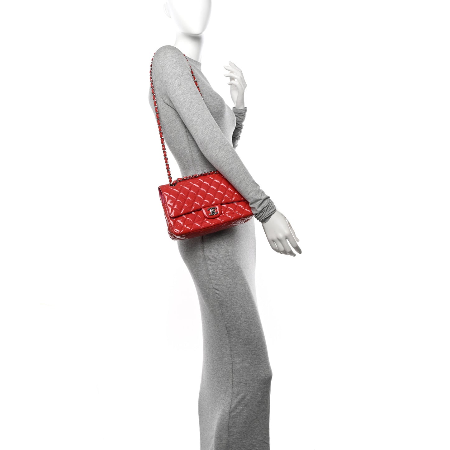 Patent Quilted Medium Double Flap Dark Pink