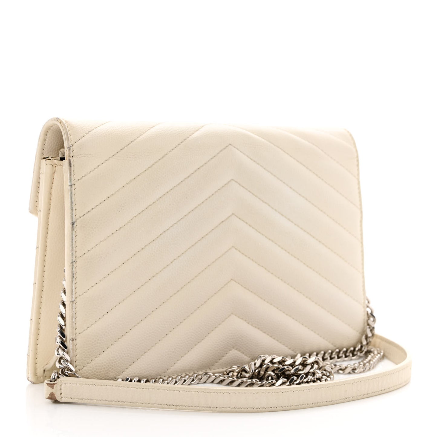 Grain De Poudre Matelasse Chevron Monogram Envelope Chain Wallet White