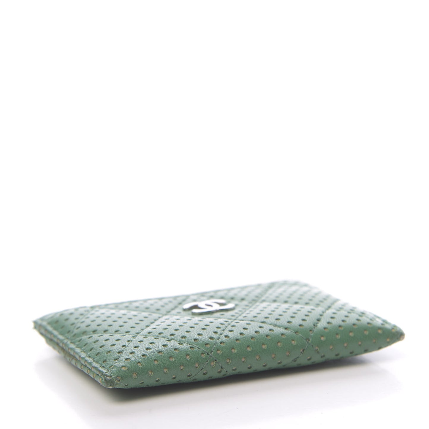 Perforated Lambskin Quilted Card Holder Green