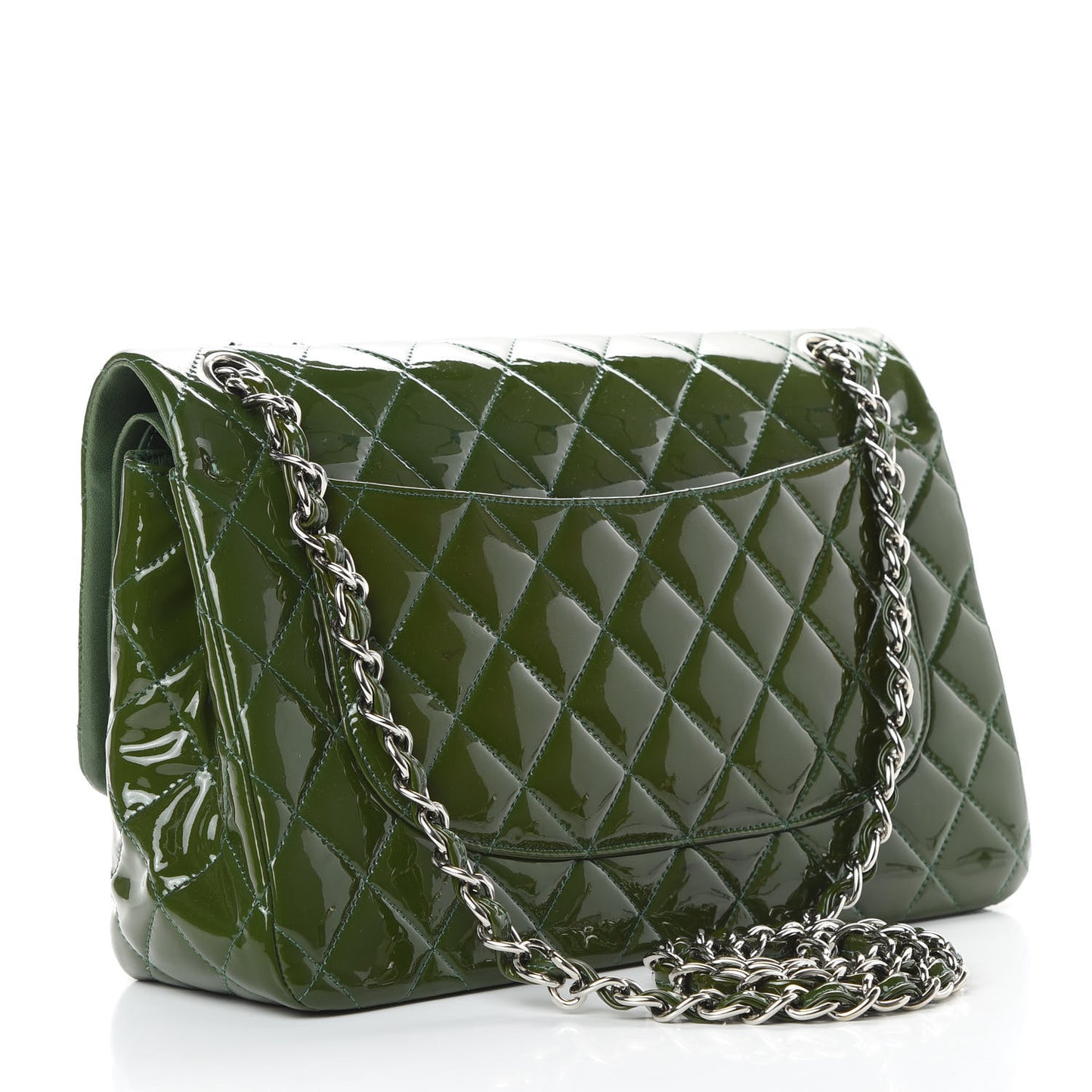 Patent Calfskin Quilted Jumbo Double Flap Green