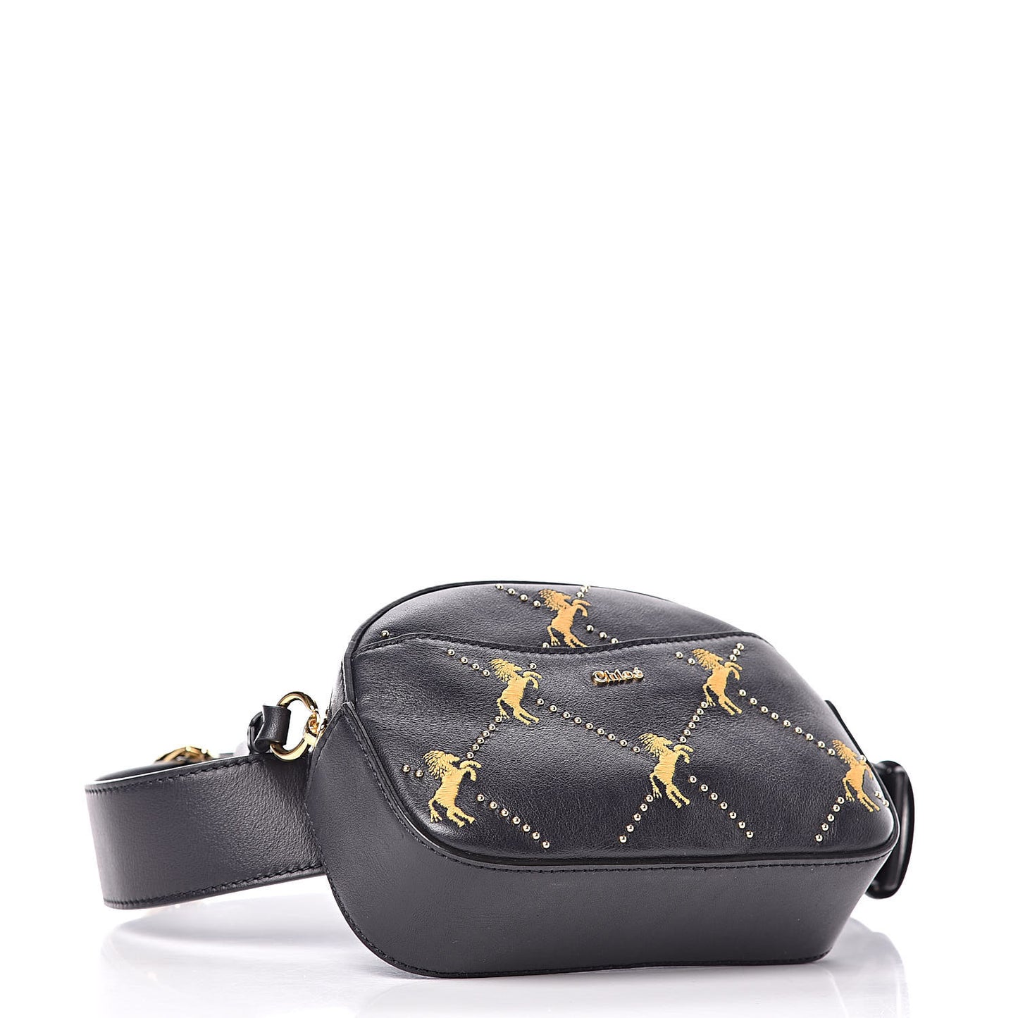 Smooth Calfskin Little Horses Embroidered Signature Belt Bag Full Blue
