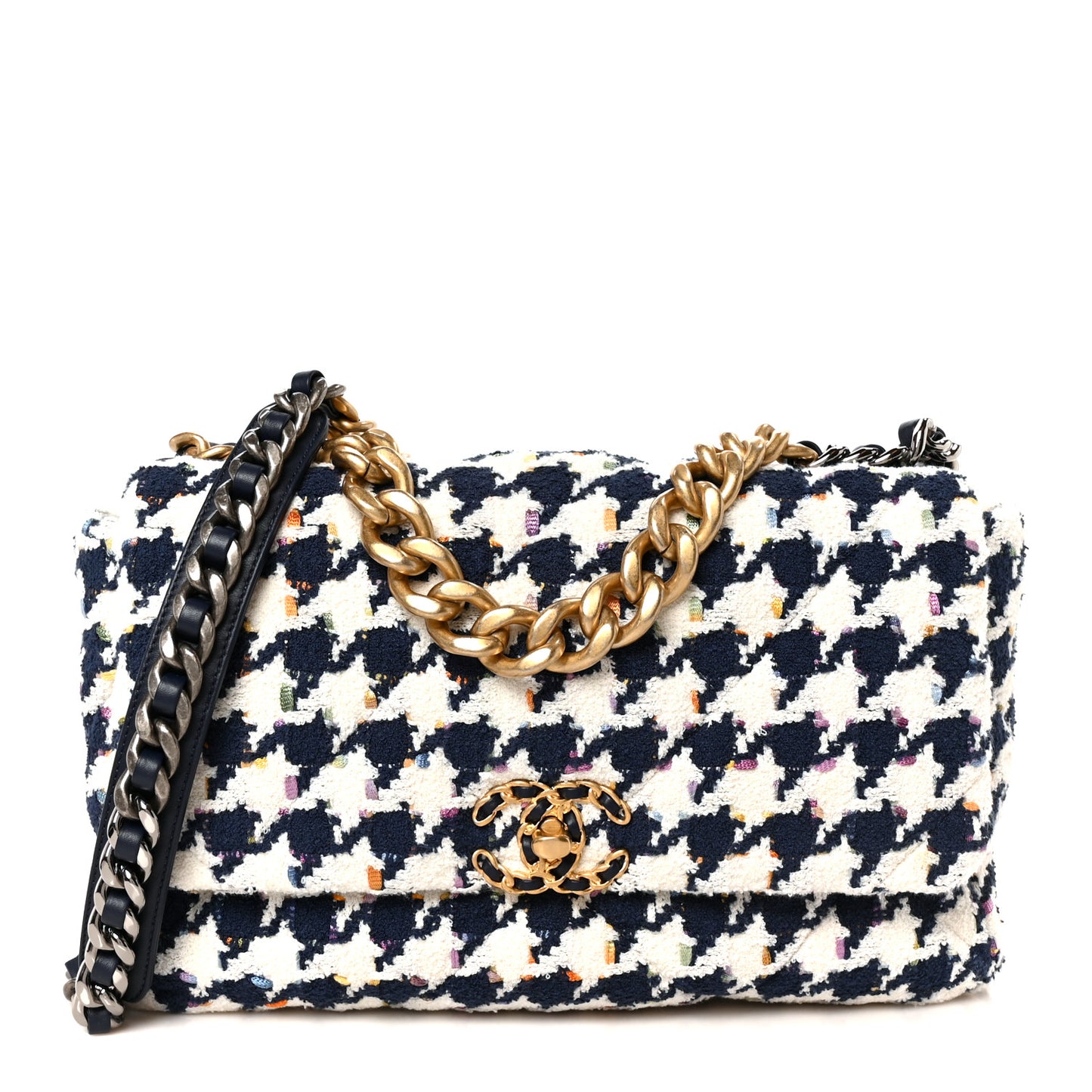Tweed Quilted Large Chanel 19 Flap Ecru Navy Blue Multicolor