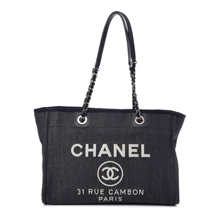 Chanel Canvas Small Deauville Tote Dark Blue 1 of 11