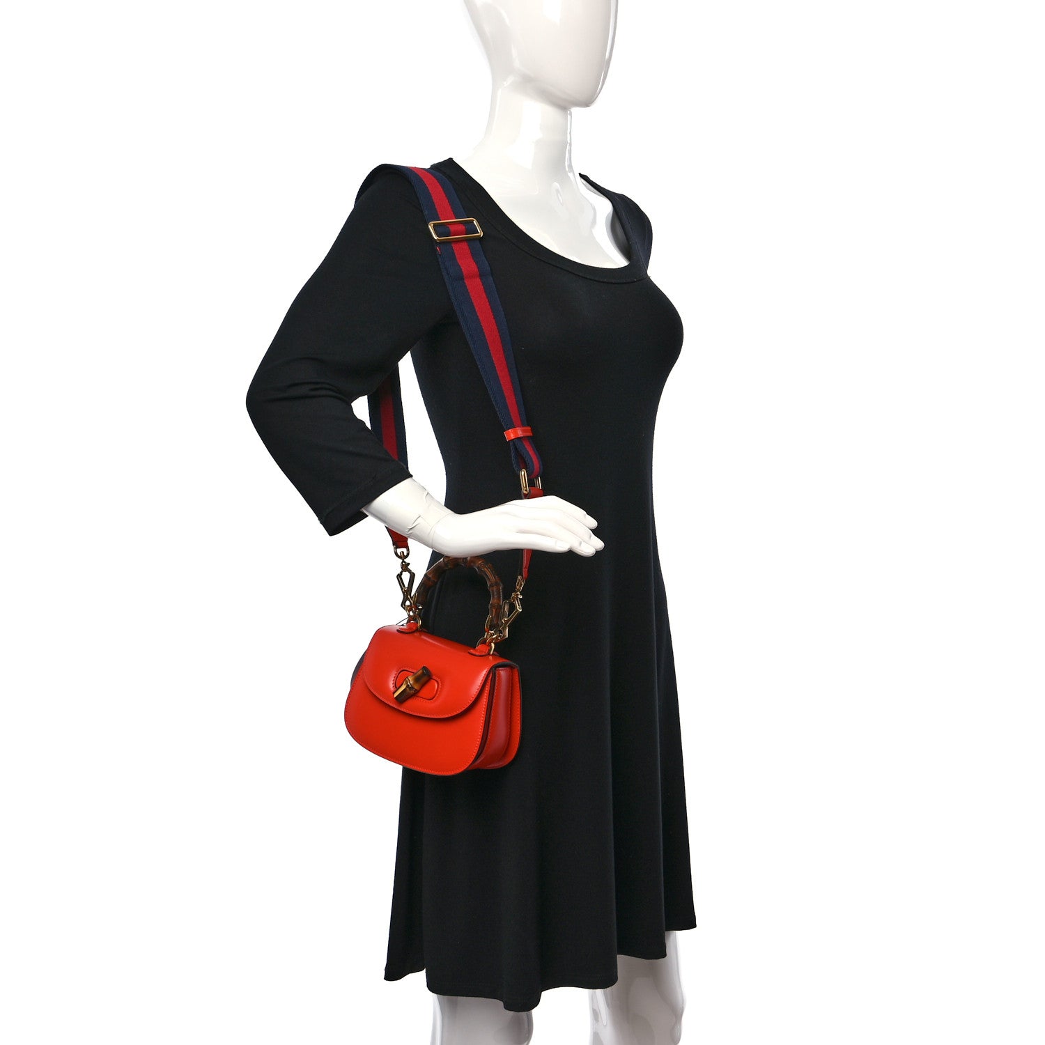 Gucci Boarded Dyana Lux Calfskin Web Mini Bamboo 1947 Top Handle Bag Calypso Orange 2 of 10
