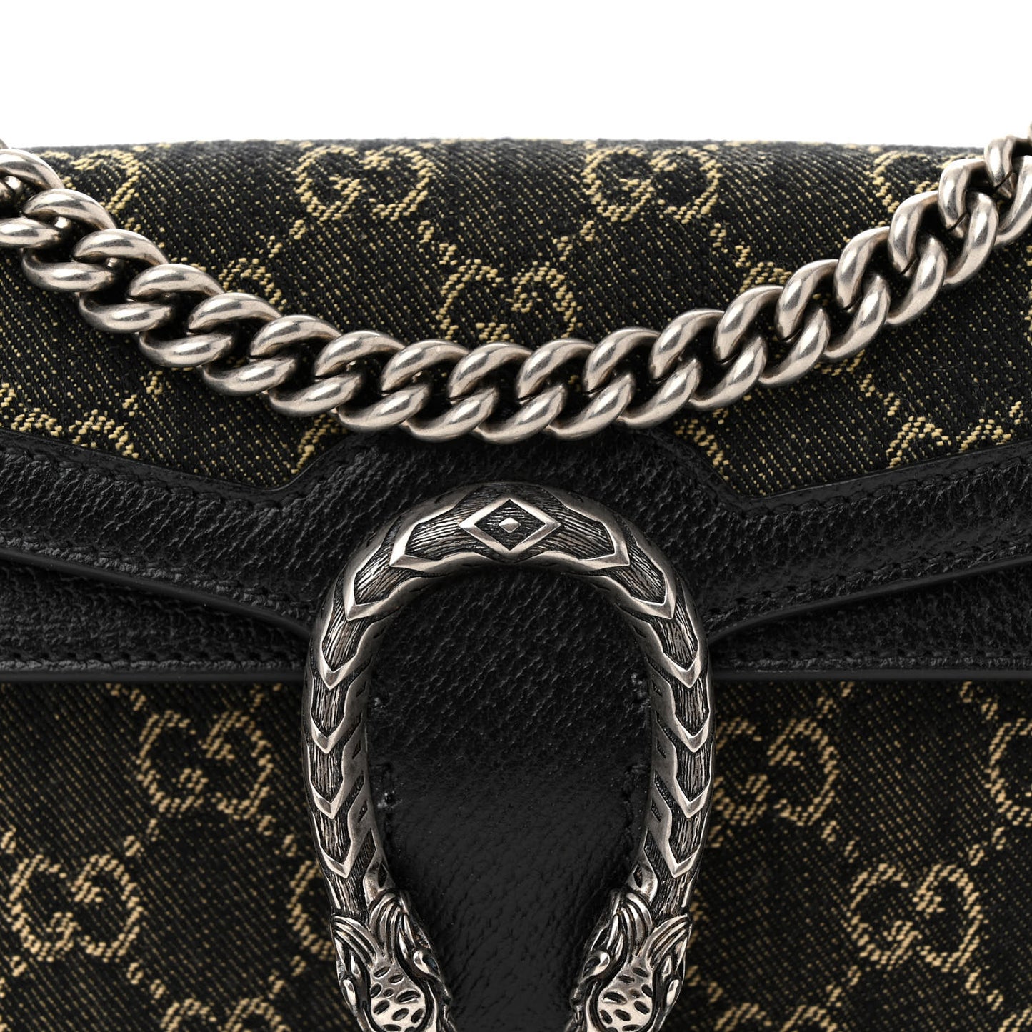 Jacquard Black Denim GG Monogram Textured Dollar Calfskin Small Dionysus Shoulder Bag Black Ivory