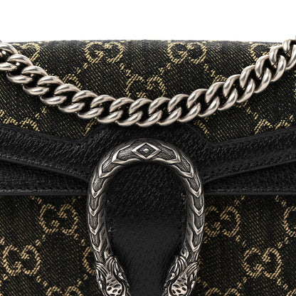 Gucci Jacquard Black Denim GG Monogram Textured Dollar Calfskin Small Dionysus Shoulder Bag Black Ivory 8 of 12