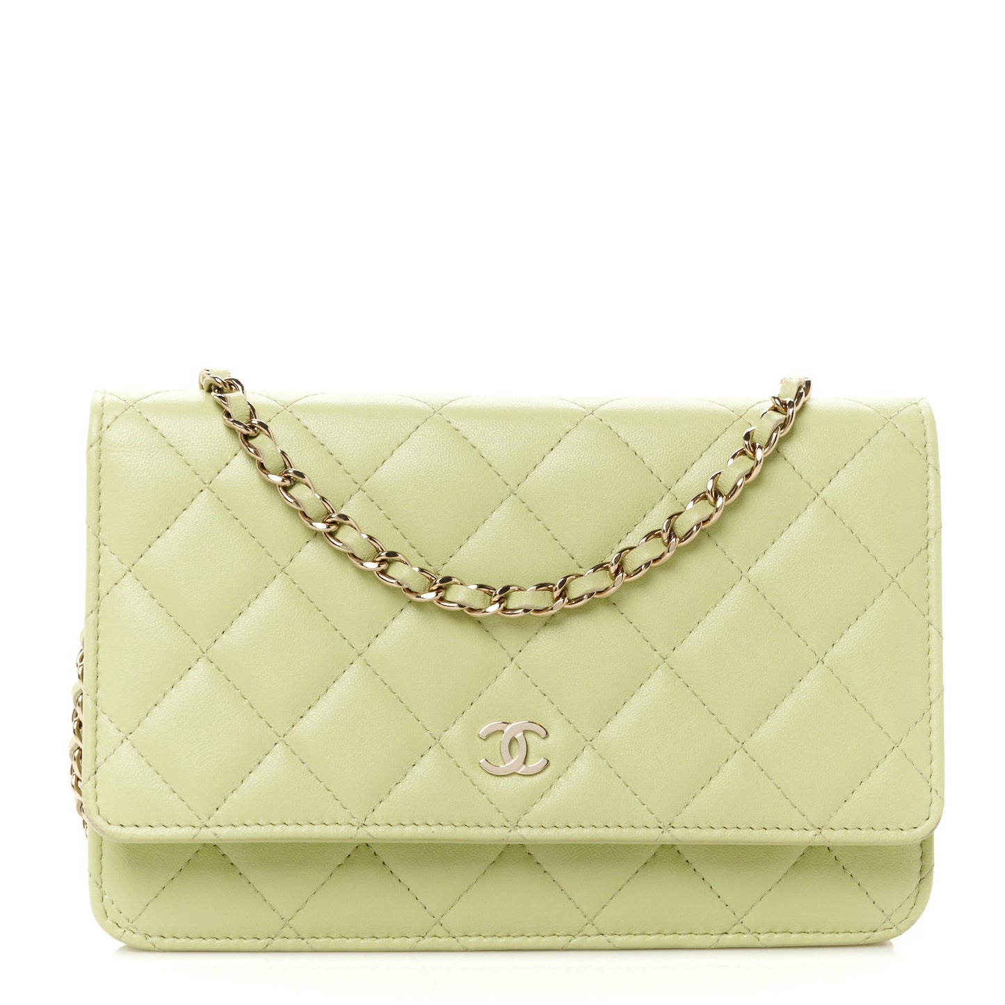 Lambskin Quilted Wallet On Chain WOC Light Green