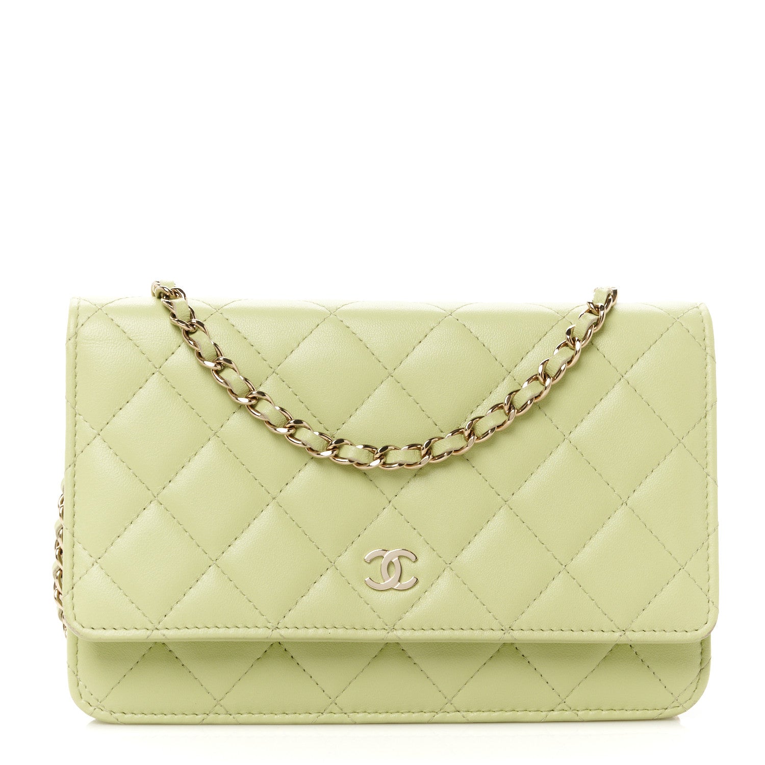 Chanel Lambskin Quilted Wallet On Chain WOC Light Green 1 of 12