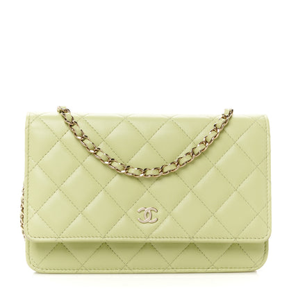Chanel Lambskin Quilted Wallet On Chain WOC Light Green 1 of 12