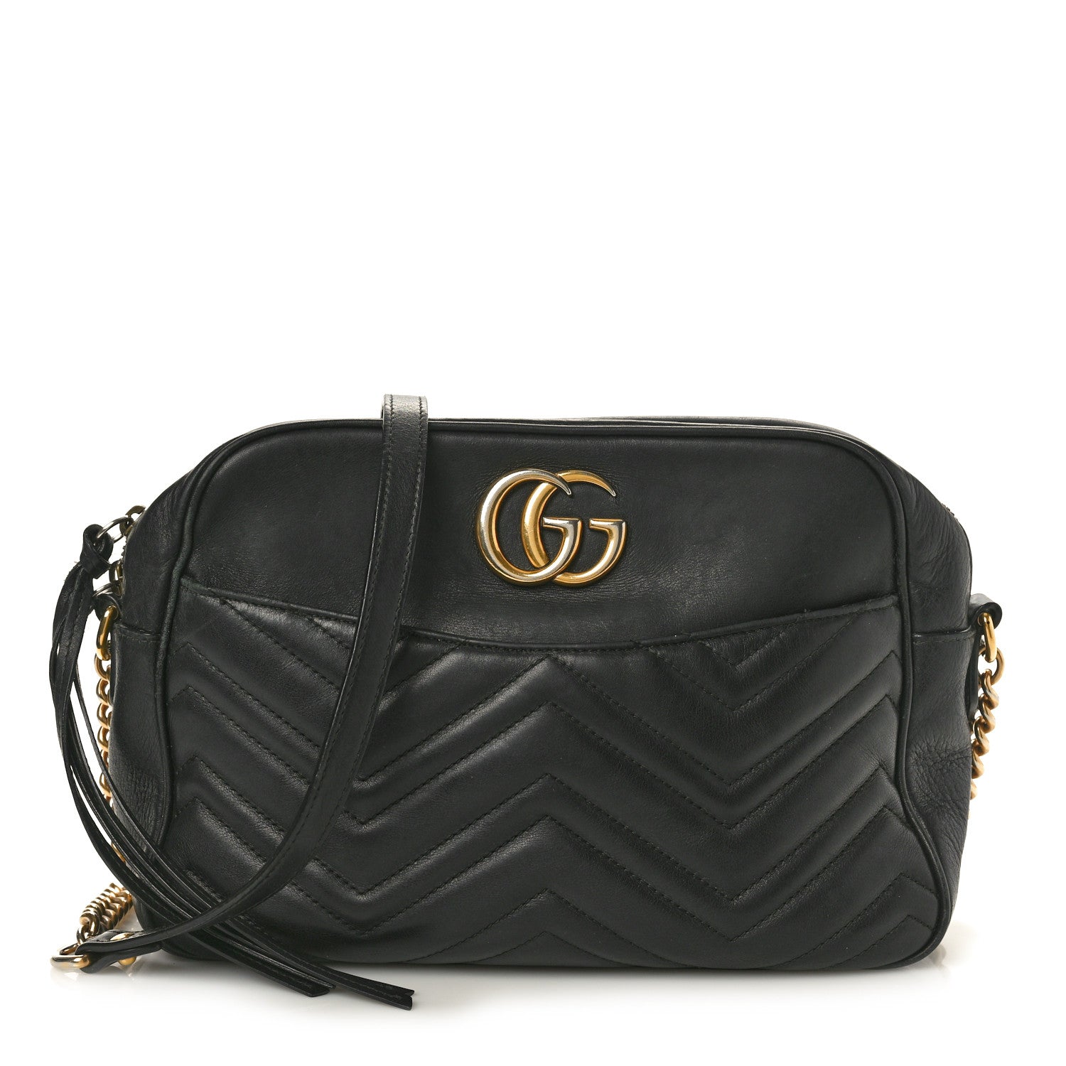 Gucci Calfskin Matelasse Medium GG Marmont Chain Shoulder Bag Black 1 of 14