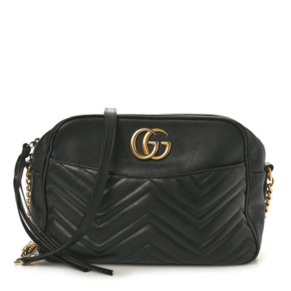 Gucci Calfskin Matelasse Medium GG Marmont Chain Shoulder Bag Black 1 of 14