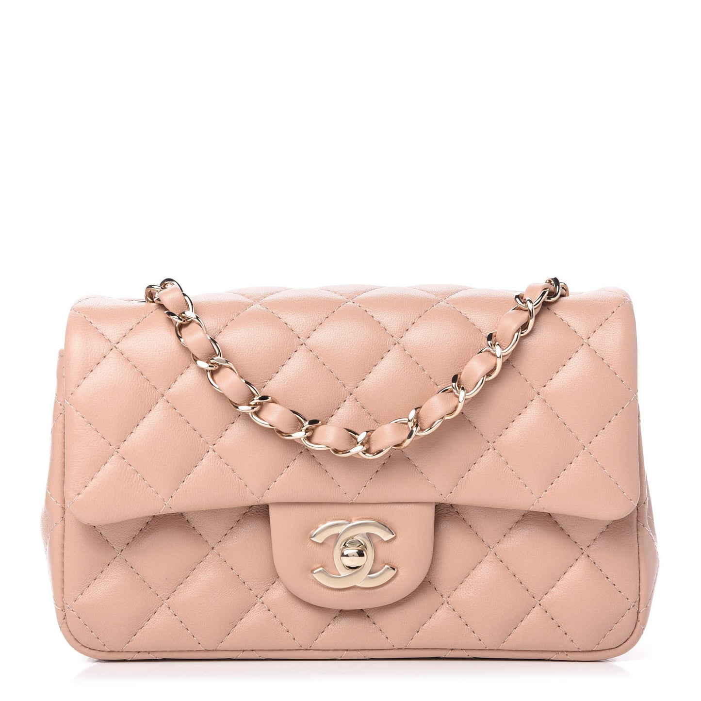 Lambskin Quilted Mini Rectangular Flap Beige