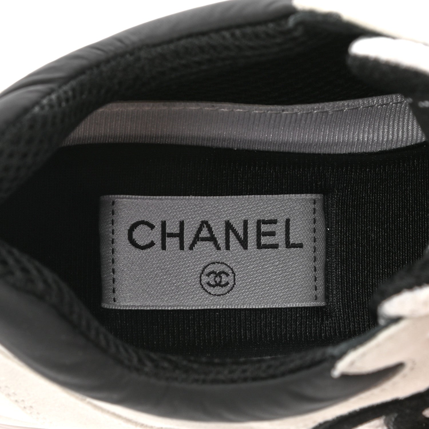 Chanel Mesh Suede Calfskin Grained Calfskin Womens CC Sneakers 38 White Black 7 of 8