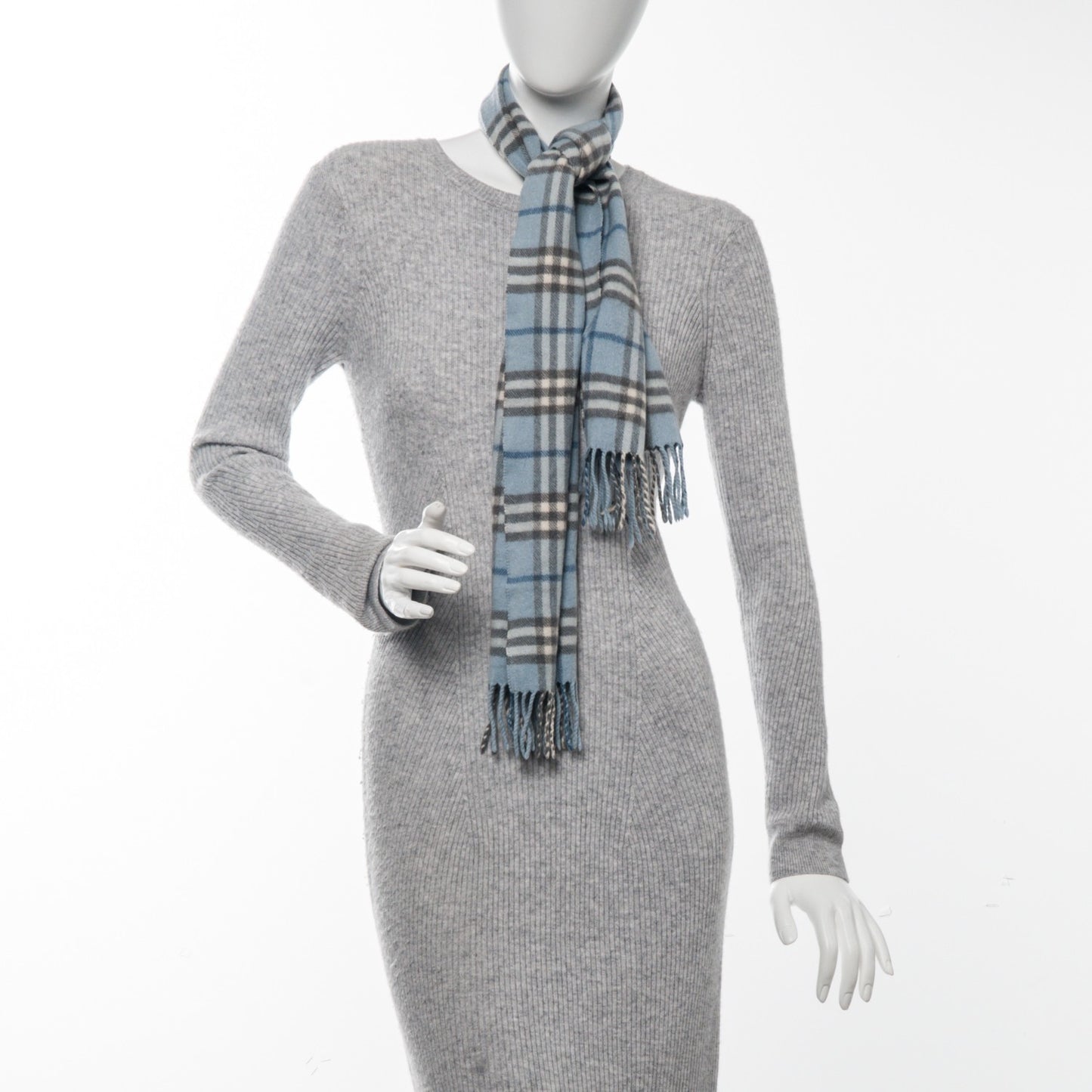 Cashmere Check Scarf Light Blue