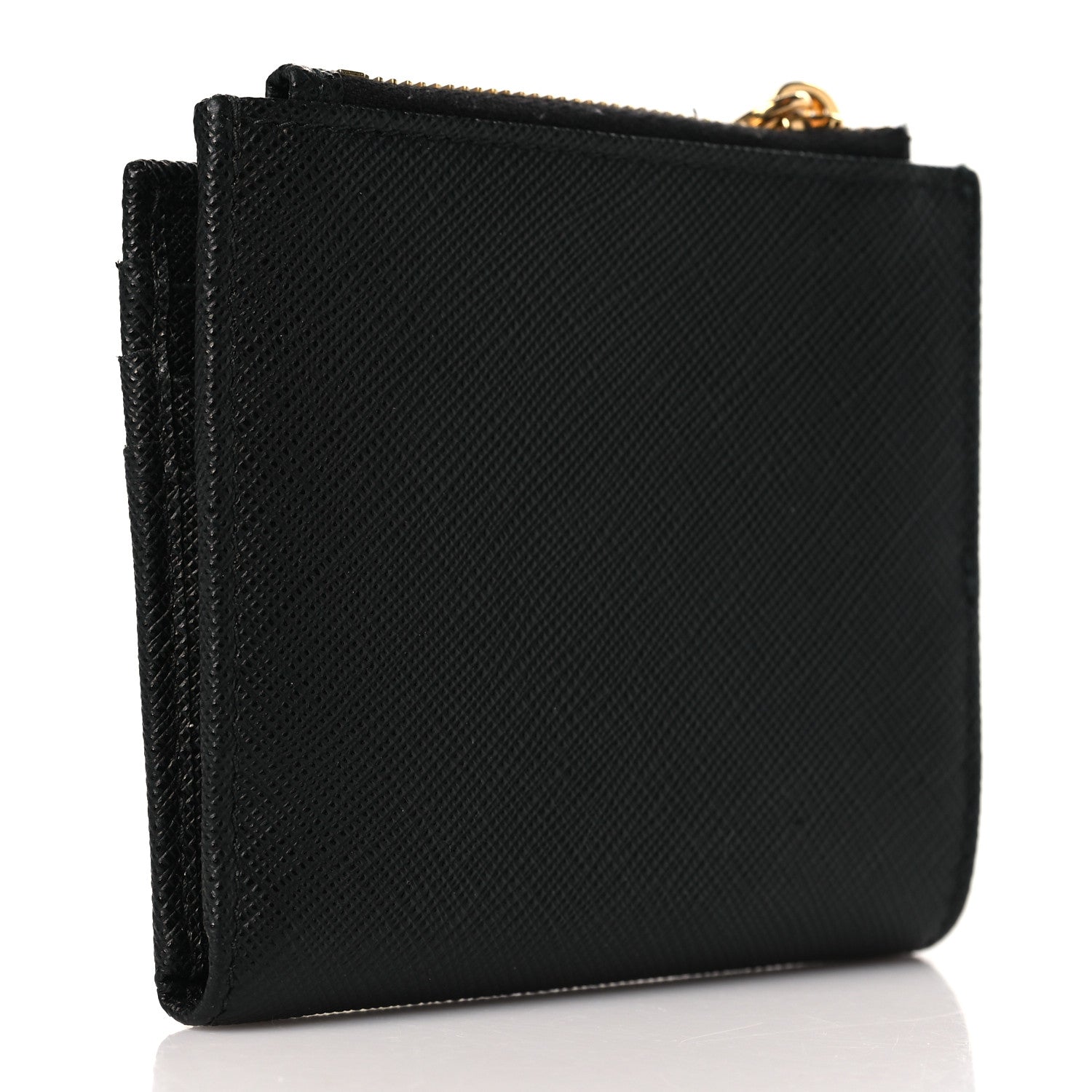 Prada Saffiano Metal Card Holder Compact Wallet Black 3 of 6
