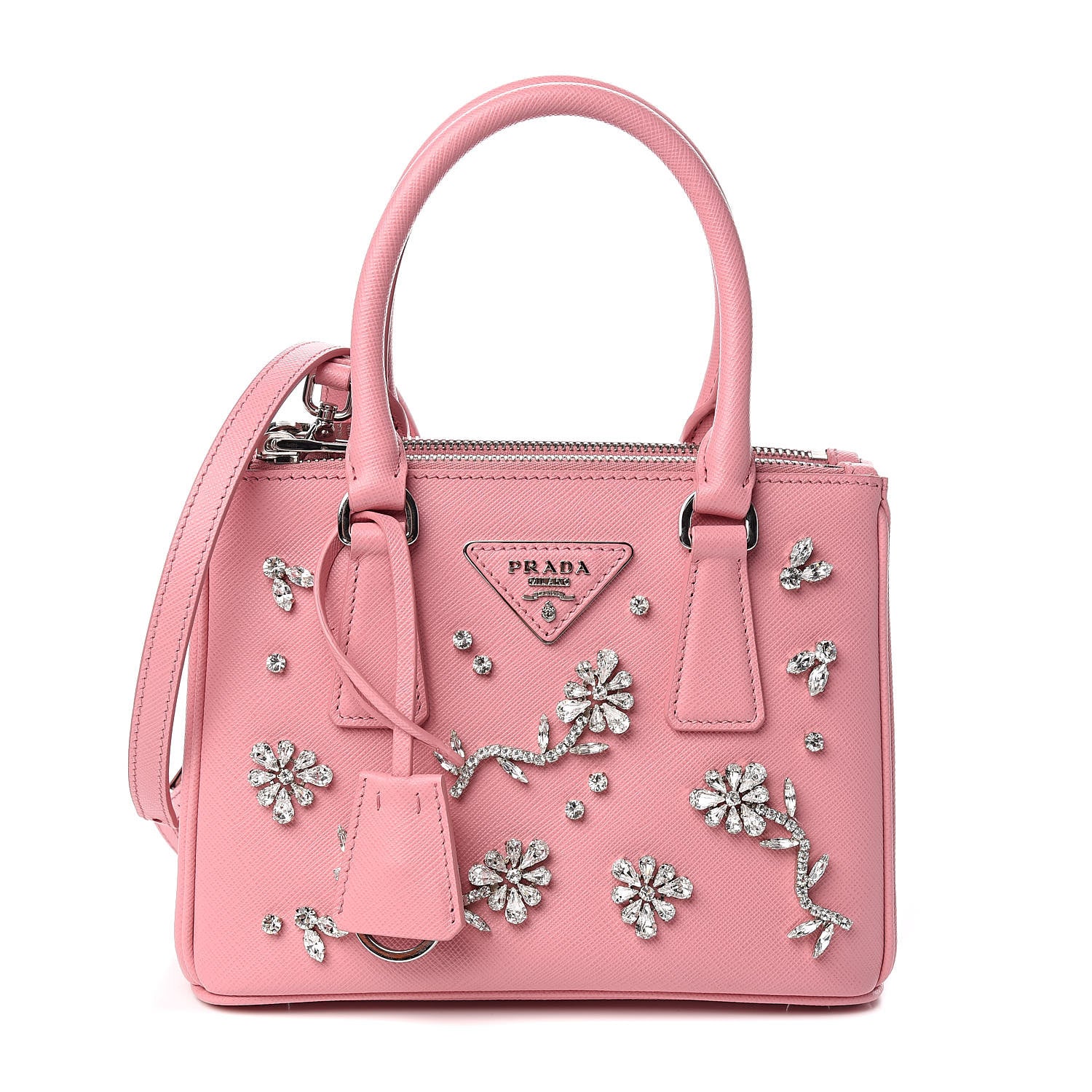Prada Saffiano Lux Crystal Micro Galleria Double Zip Tote Petalo 1 of 9