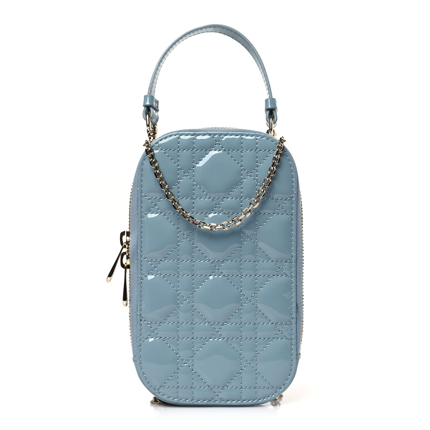Christian Dior Patent Cannage Lady Dior Phone Holder Bracing Blue 1 of 10