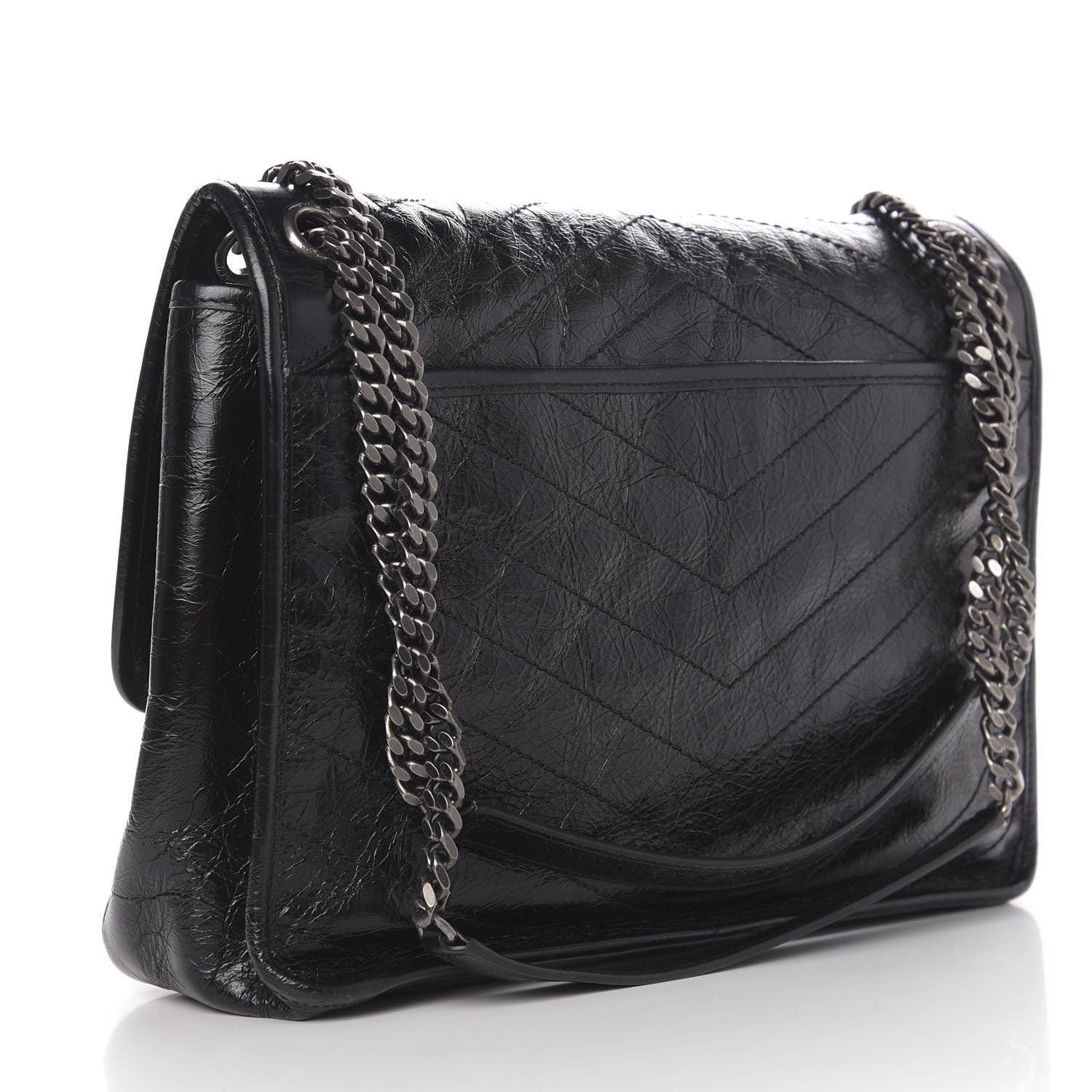Saint Laurent Crinkled Calfskin Matelasse Monogram Large Niki Chain Satchel Black 3 of 10