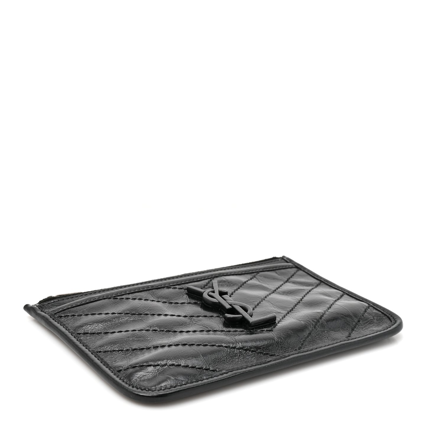 Crinkled Calfskin Matelasse Monogram Niki Bill Pouch Black