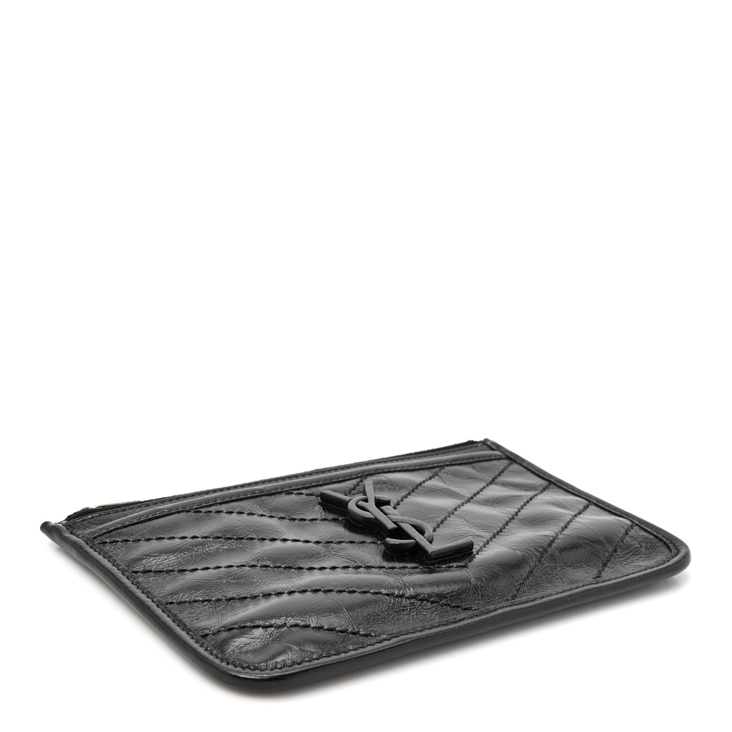 Saint Laurent Crinkled Calfskin Matelasse Monogram Niki Bill Pouch Black 4 of 7