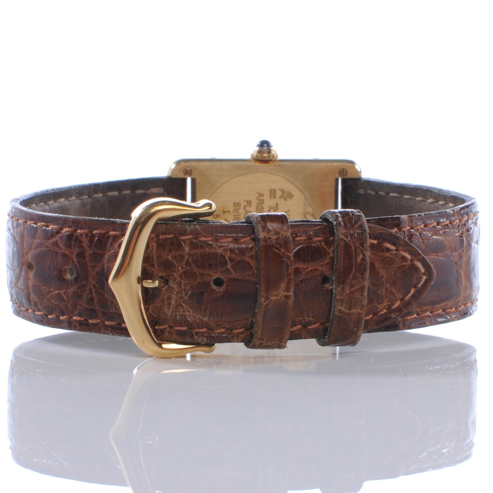 Cartier Sterling Silver Vermeil Alligator 20mm Must de Cartier Tank Quartz Watch Brown 4 of 7