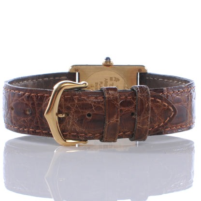 Cartier Sterling Silver Vermeil Alligator 20mm Must de Cartier Tank Quartz Watch Brown 4 of 7