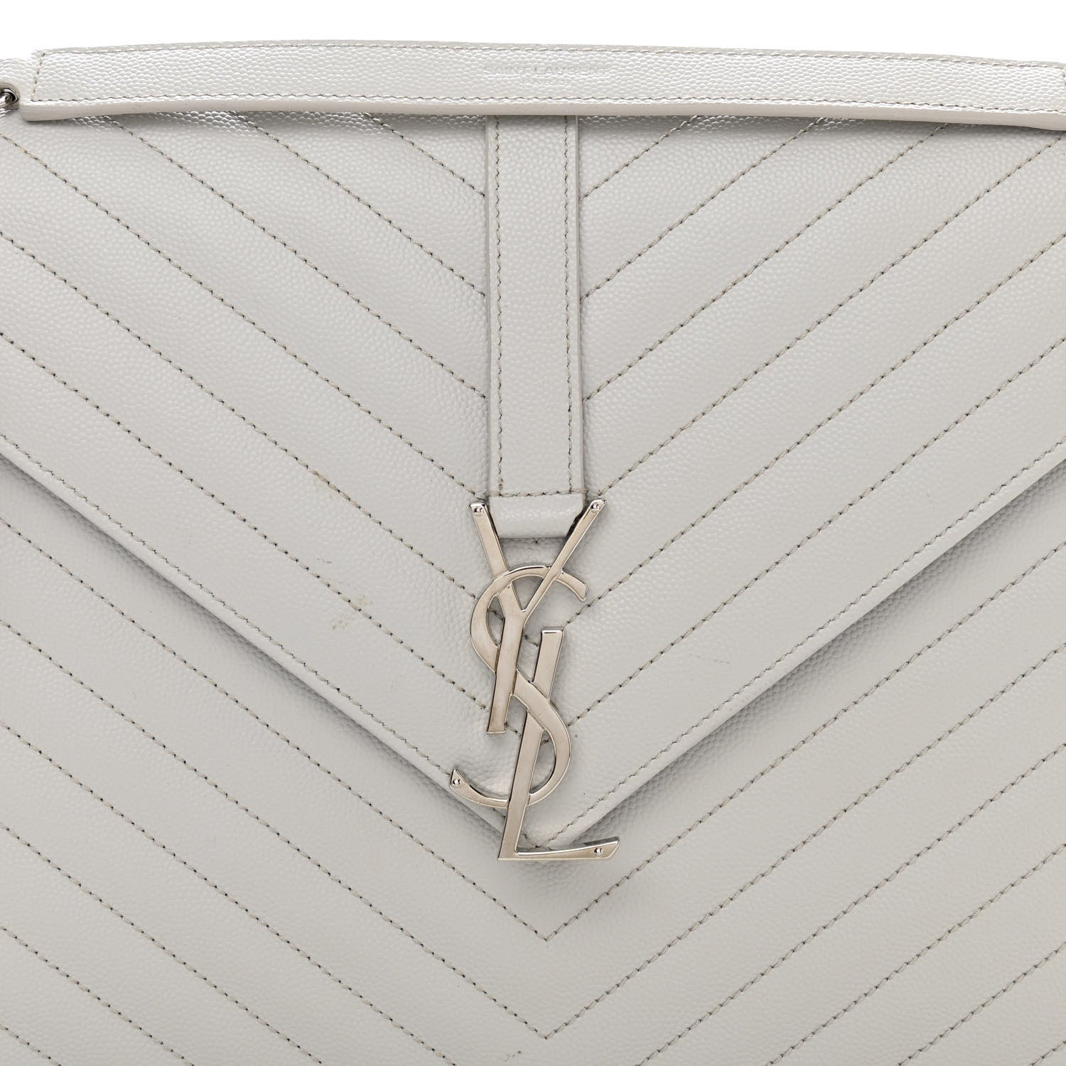 Saint Laurent Grain De Poudre Matelasse Chevron Large Monogram Satchel Light Grey 7 of 11