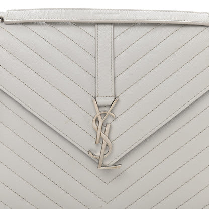 Saint Laurent Grain De Poudre Matelasse Chevron Large Monogram Satchel Light Grey 7 of 11