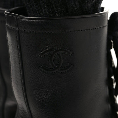 Chanel Calfskin Sock High CC Combat Boots 39.5 Black Dark Grey 6 of 10