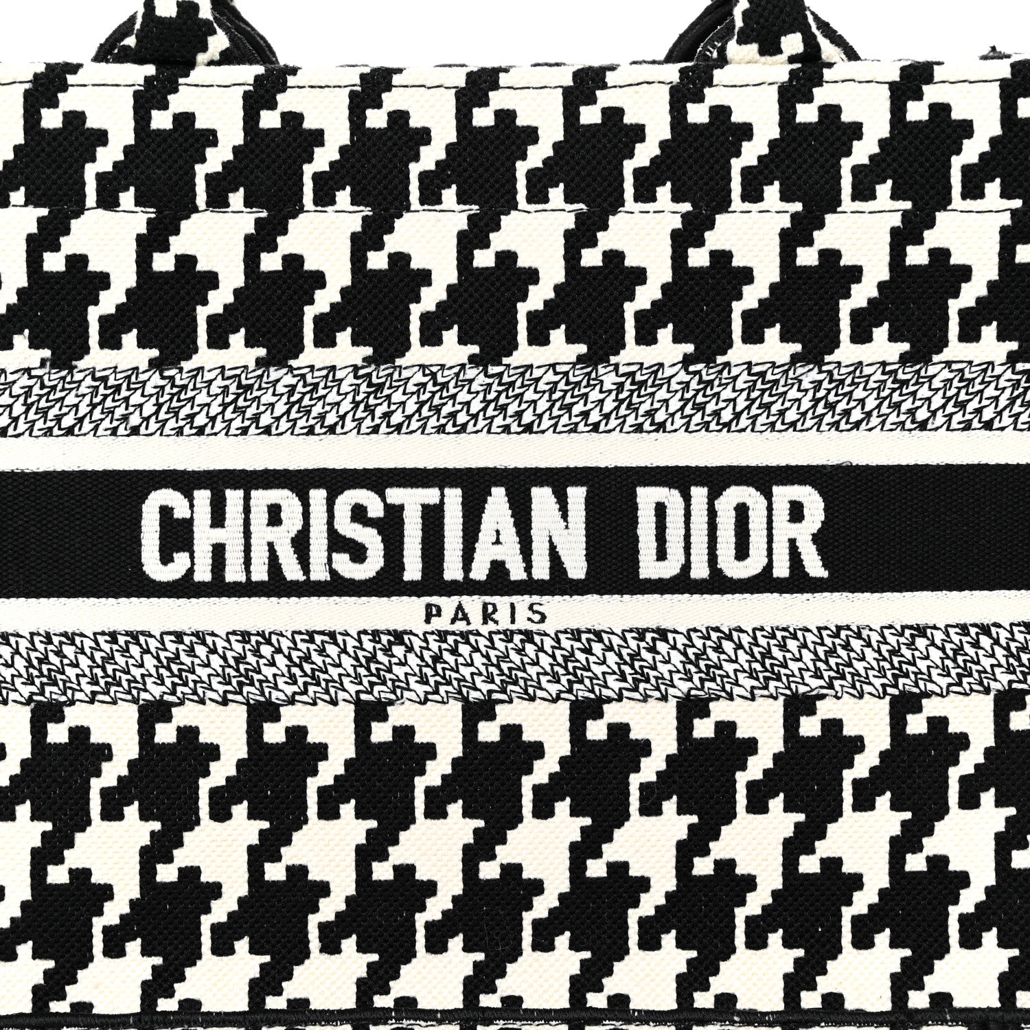 Christian Dior Canvas Houndstooth Embroidered Small Book Tote Black White 8 of 12