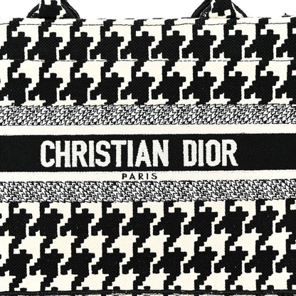 Christian Dior Canvas Houndstooth Embroidered Small Book Tote Black White 8 of 12