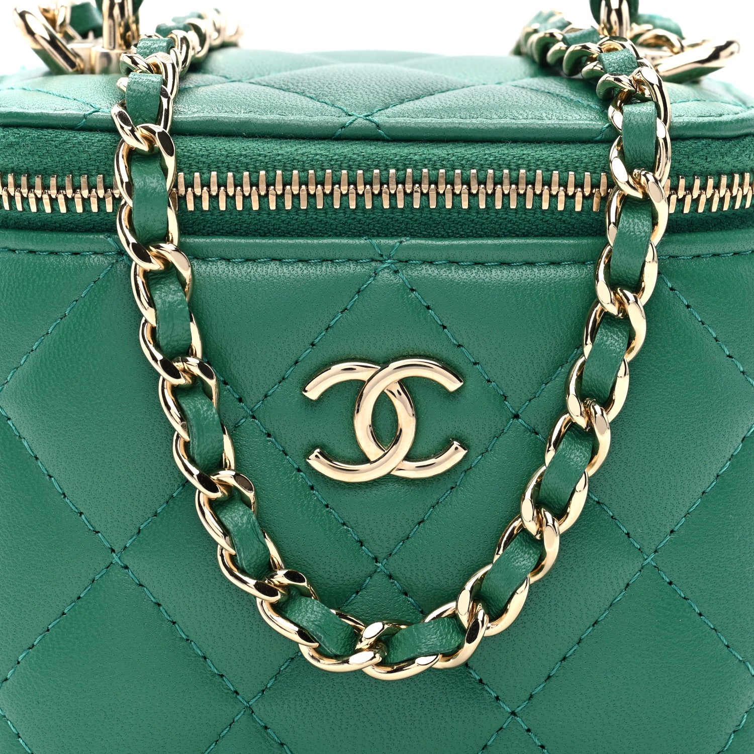 Chanel Lambskin Quilted Top Handle Mini Vanity Case With Chain Green 8 of 11