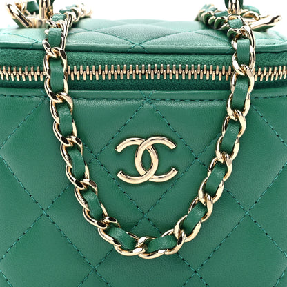 Chanel Lambskin Quilted Top Handle Mini Vanity Case With Chain Green 8 of 11