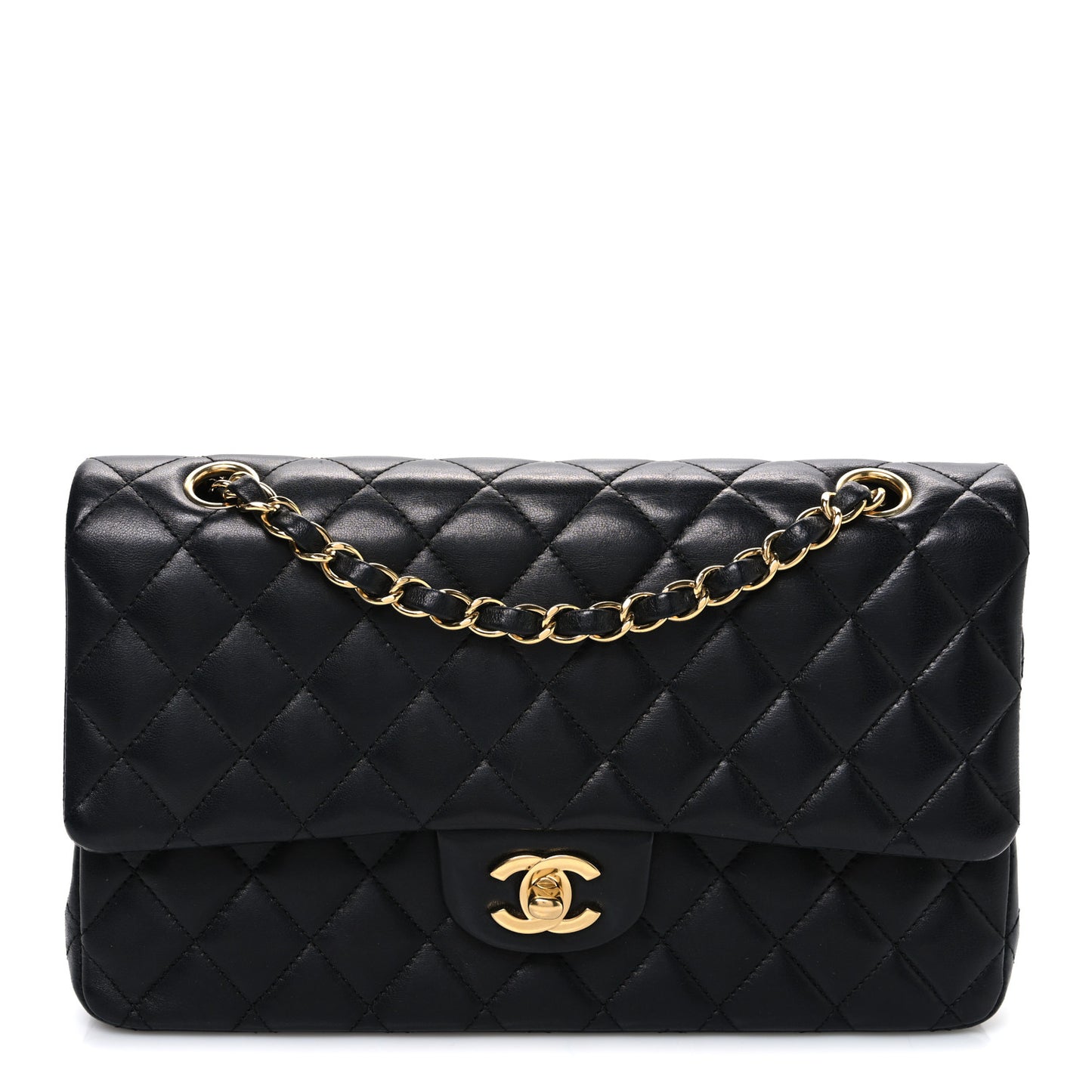 Lambskin Quilted Medium Double Flap Black