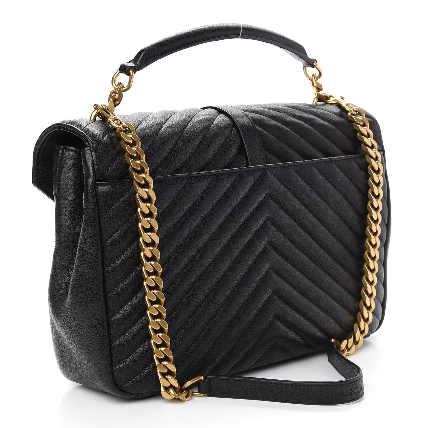 Sheepskin Matelasse Chevron Monogram Large College Satchel Black